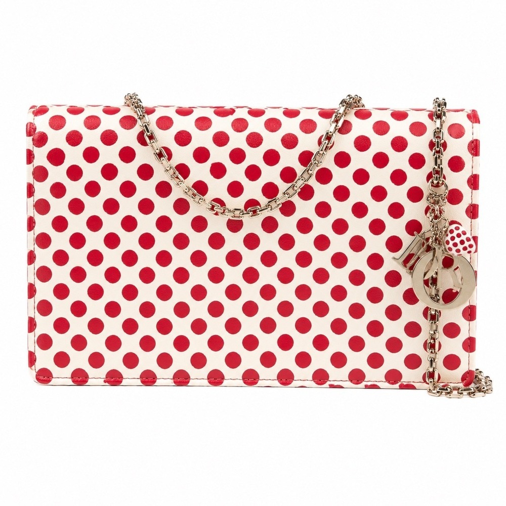 Christian Dior Dioramour Polka Dot Wallet On Chain Crossbody Bag Leather Rare - Picture 2 of 14
